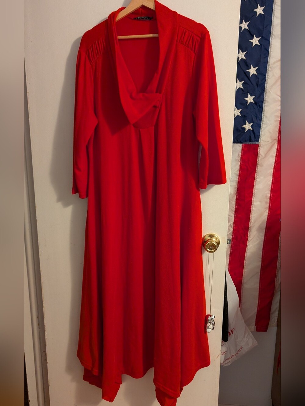 Women's Red Long Sleeve Draped Neck Dress
